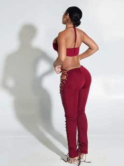 Sexy dvou-dílný set pro ženy halter top a elastické kalhoty klubové oblečení tmavě černé - náhled 3