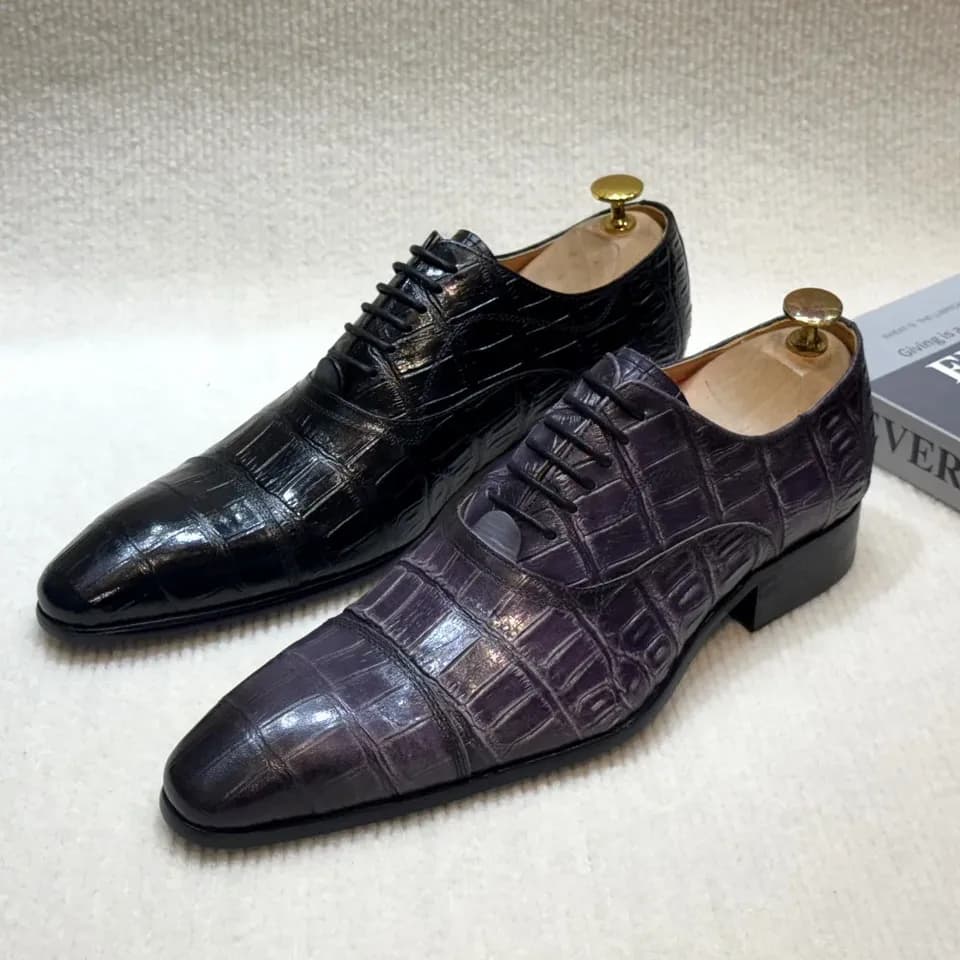 Pánské kožené oxford boty formální šněrovací Wingtip pro svatbu i kancelář
