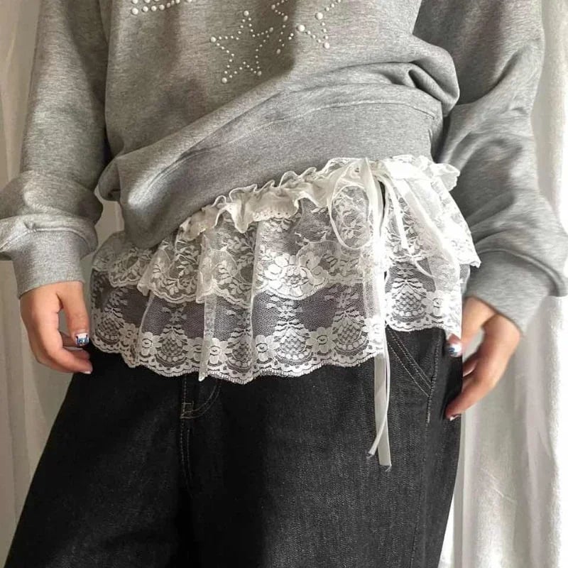 Y2K Vysoký pas Krajková Minisukně Korejský Styl Skládaná Volánková Vrstvená Streetwear Pro Ženy
