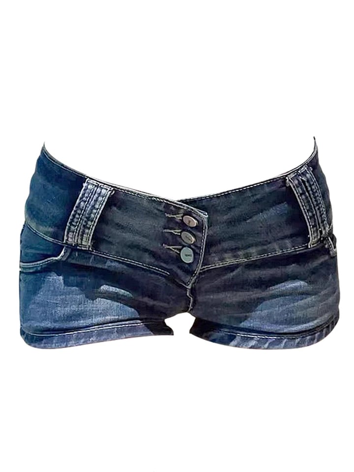 Dámské džínové kraťasy s nízkým pasem a grungeovým vzorem, streetwear, slim fit džíny, elegantní kalhoty v létě 21. století