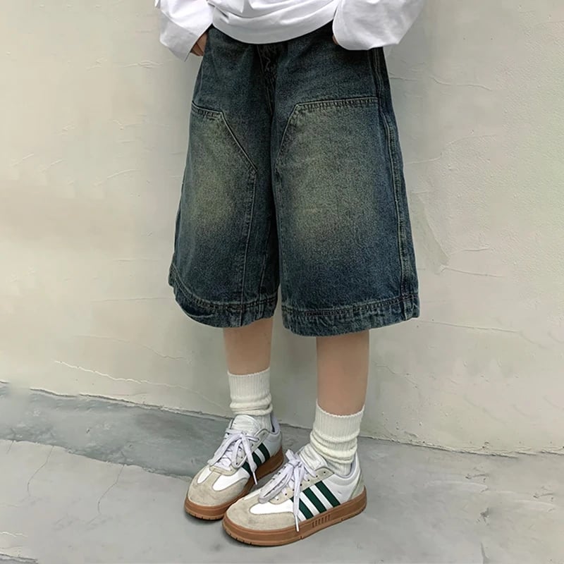 Vintage Y2K Baggy džínové kraťasy unisex široké nohavice seprané džíny ležérní nadměrné džíny