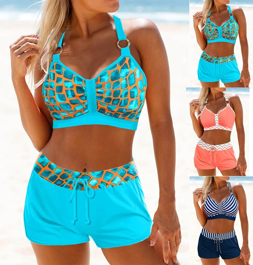 Dámské dvoudílné bikiny, plavky se zlatým kostkovaným potiskem, šněrovací plážové šaty, velikost S-6XL, letní