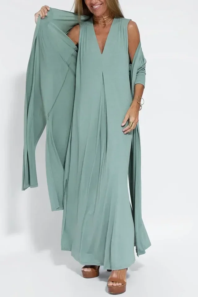 Women's V-Neck Sleeveless Long Cardigan Vest - Lightweight Summer Split Dress Jacket