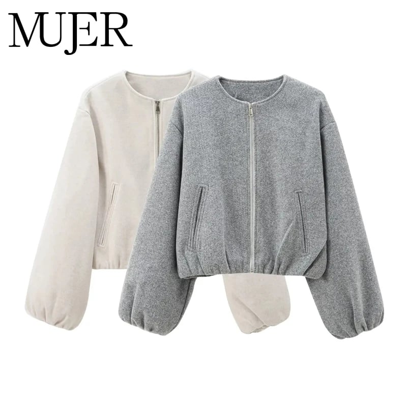 Women's Fleece Bomber Jacket Soft Zipper Long Sleeve Cropped Sports Coat Outerwear