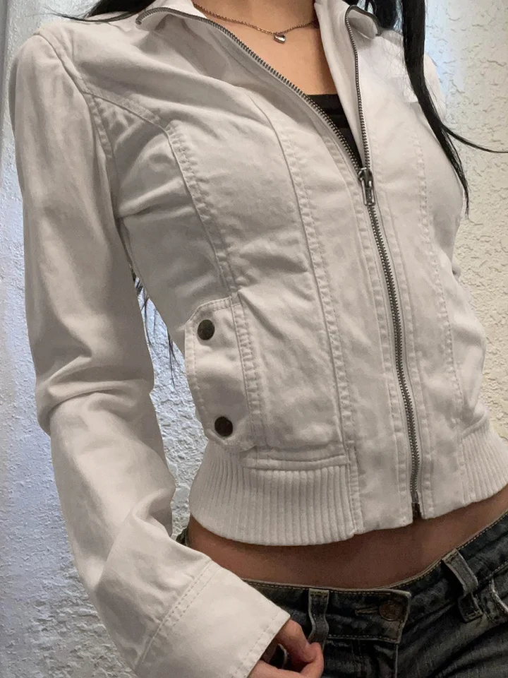 Vintage Y2K Zip Up Jacket Women Streetwear Autumn Coat with Pockets Casual Aesthetic
