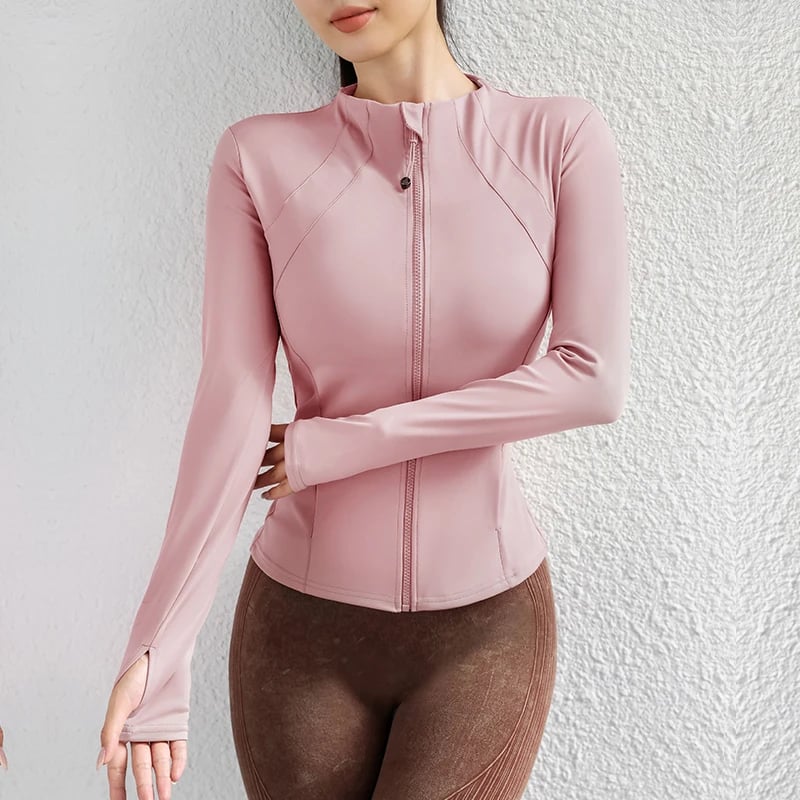 Women's Long Sleeve Zip Up Athletic Jacket for Yoga Running Fitness Sports Coat