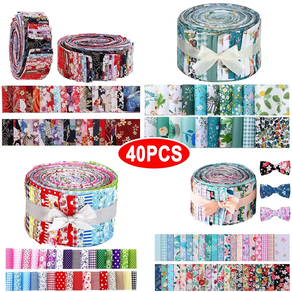 40 ks bavlněných látkových proužků 6,5x25cm květinové patchworkové prošívání šicí DIY řemeslné balení