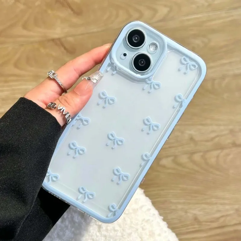 Roztomilý kryt s mašlí pro iPhone, průhledný měkký bonbónový kryt pro 16, 15, 14, 13, 12 Pro Max, ochrana telefonu