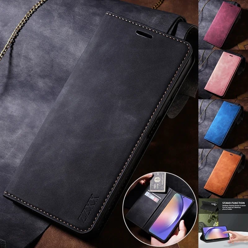 Magnetická flipová kožená peněženka s slotem pro karty a kryt telefonu pro Samsung Galaxy S24 S23 S22 S21 A54 A55
