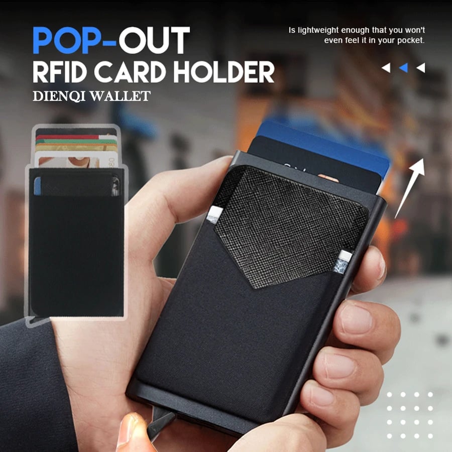 Kovový obal na kreditní karty s RFID blokováním - tenká minimalistická peněženka pro muže, černá