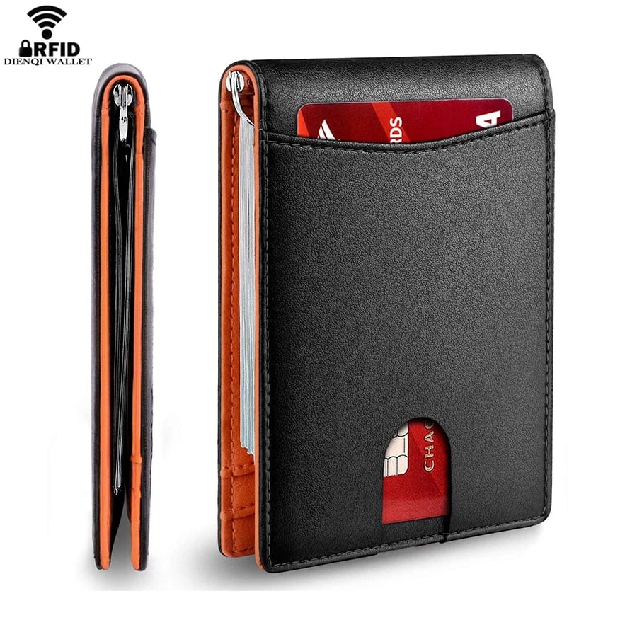 Tenká peněženka s RFID blokováním pro muže, držák kreditní karty, spona na peníze, minimalistická tenká skládací kabelka