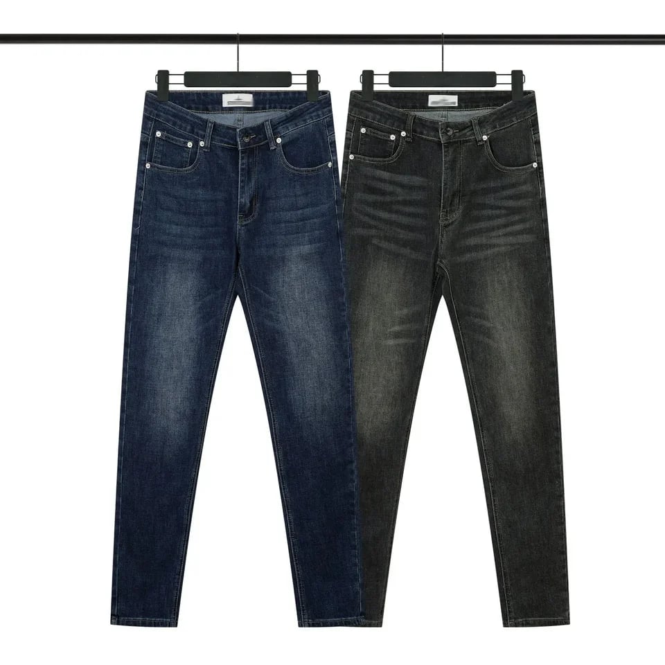 Pánské slim fit džíny s výšivkou - elastické casual kalhoty s kapsami, pratelné
