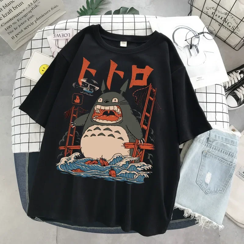 Anime tričko Totoro dámské pánské - bavlněné volné s krátkým rukávem a kulatým výstřihem