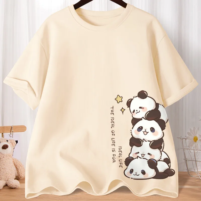 Dámské tričko s potiskem pandy - oversized letní top s krátkým rukávem bavlna
