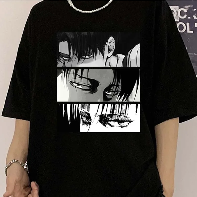 Dámské tričko Attack on Titan Levi oversized gothic anime manga krátký rukáv letní top