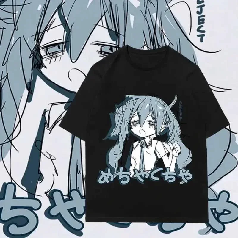 Dámské bavlněné tričko Y2K anime streetwear volný střih krátký rukáv casual hip-hop top