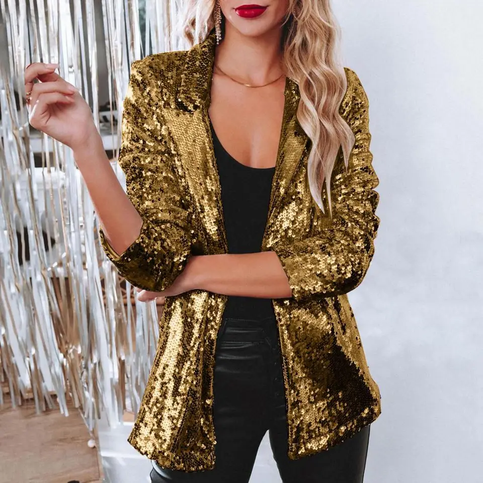 Dámský flitrový blazer - elegantní třpytivý kabát pro společenské akce a volný čas