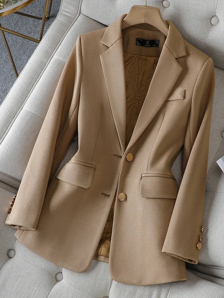 Dámské sako slim fit zelené černé khaki dlouhý rukáv elegantní kancelářský styl podzim zima