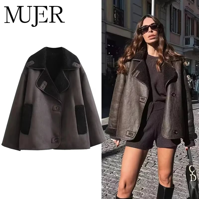 Dámská prošívaná kožená bunda - teplá zimní móda, oversize střih, elegantní design
