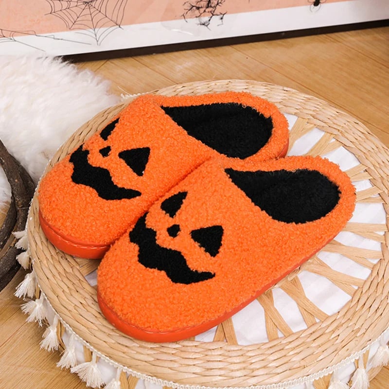Dámské dýňové papuče Halloween měkké plyšové protiskluzové do interiéru teplé zimní pohodlí