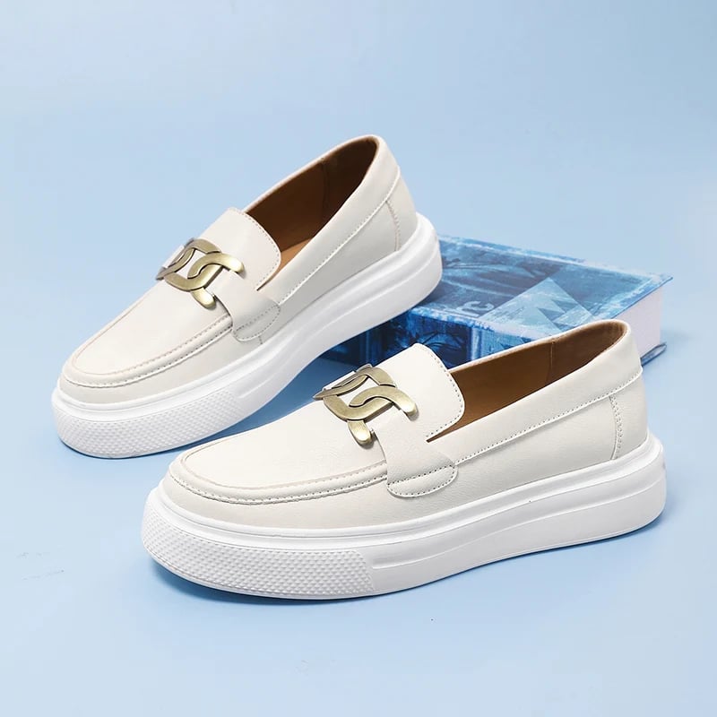 Elegantní dámské kožené mokasíny slip on s platformou pohodlné