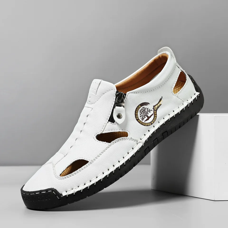 Pánské letní prodyšné perforované kožené sandály ručně vyráběné plážové sportovní