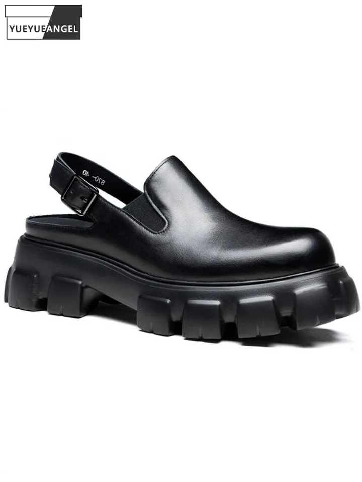 Pánské kožené sandály s přezkou a platformou uzavřenou špičkou letní