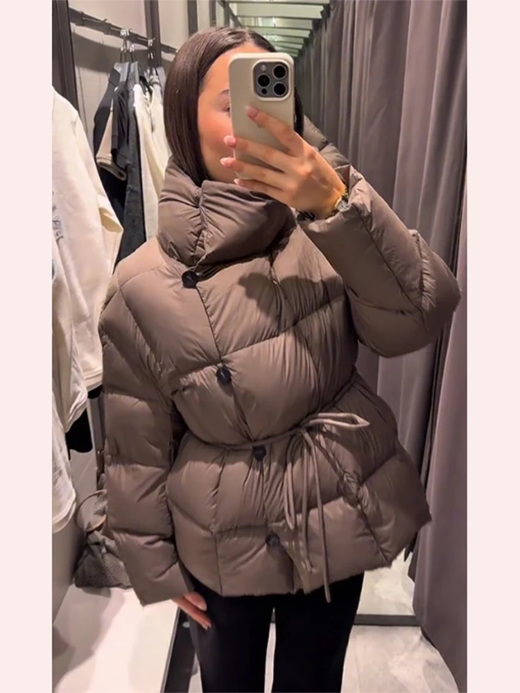 Dámský kabát s jednořadým zapínáním na kabát, volný, bavlněný prošívaný kabát, podzimní móda 2025, dámský svrchní oděv