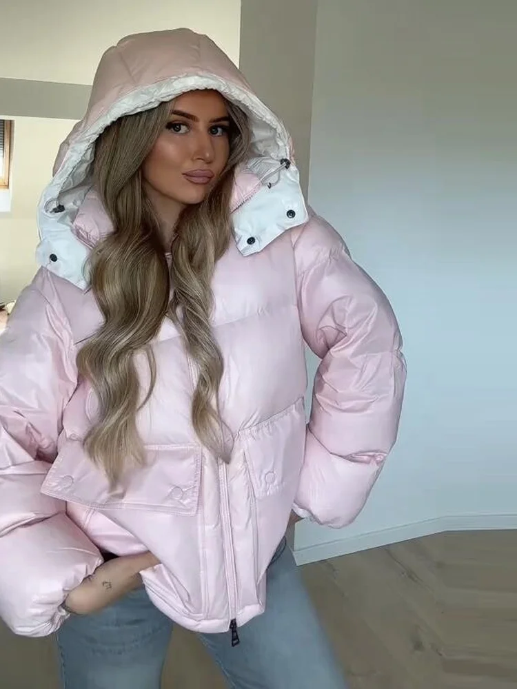 Dámská bavlněná prošívaná bunda, ležérní zimní kabát, pevná kapuce, stojáček na zip, kapsa, teplý dámský kabát, denní pouliční oblečení, nové svrchní oblečení