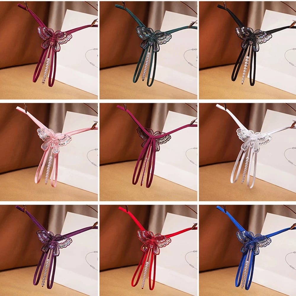 Otevřený rozkrok Flitry Výšivka Motýl Spodní prádlo Kalhotky Sex tanga