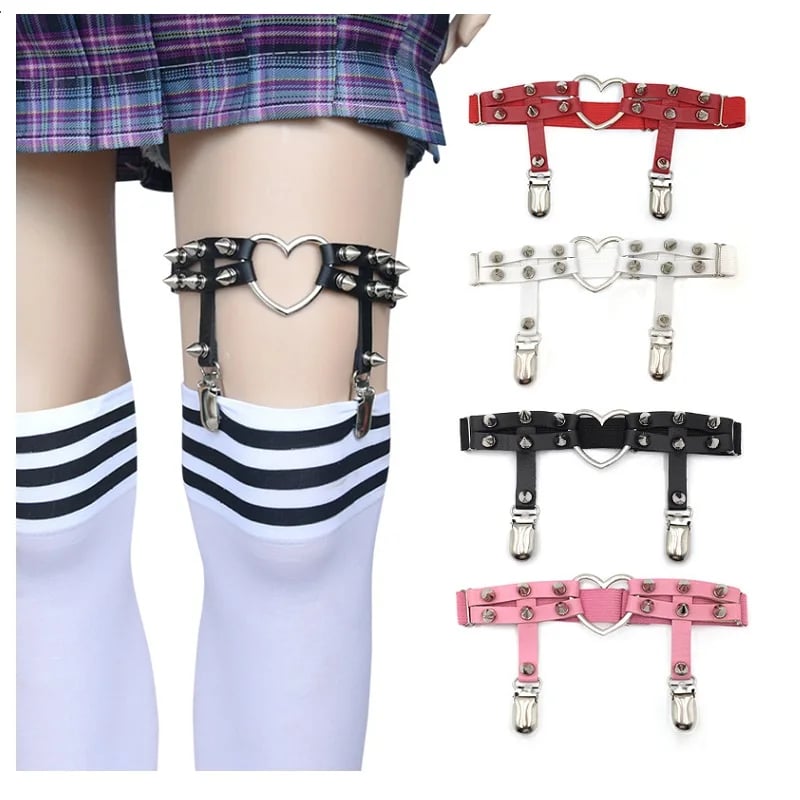 Punk Sexy Spike Garter Belt Rock Rivet Elastický podvazkový pás 2 klipy Harajuku Gothic Goth Custom Dámské Leglet Punčochy Podvazkový pás