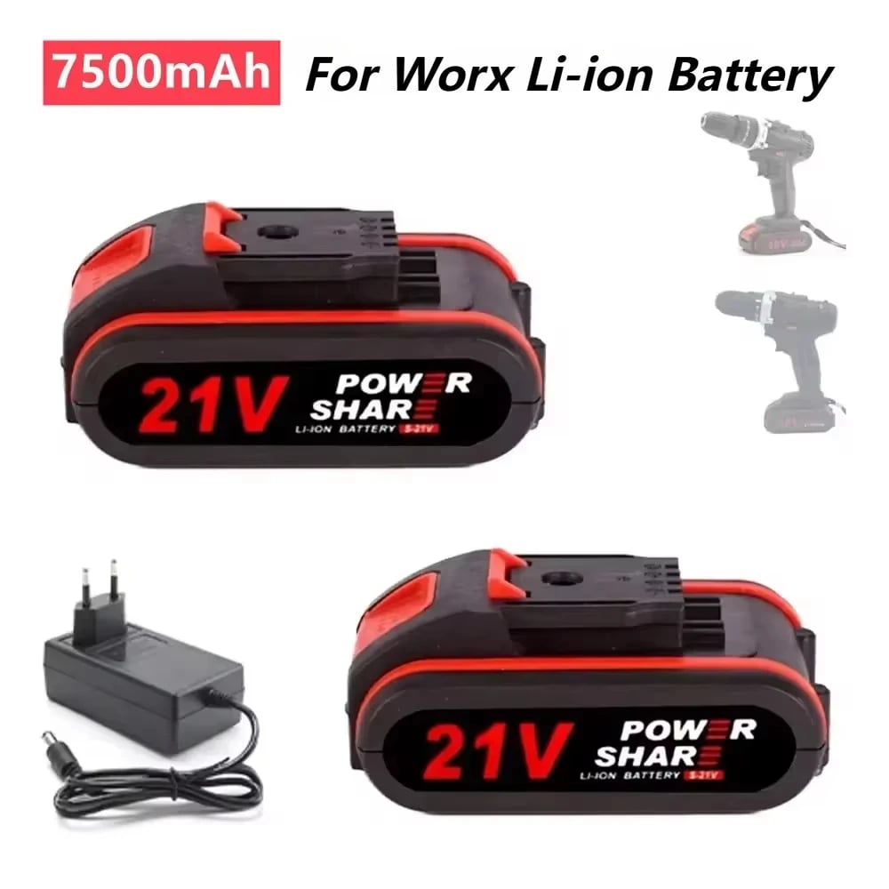 Dobíjecí lithium-iontová baterie 21V 7500mAh pro elektrickou pilu WORX 18V 20V, elektrickou vrtačku a zahradní nářadí