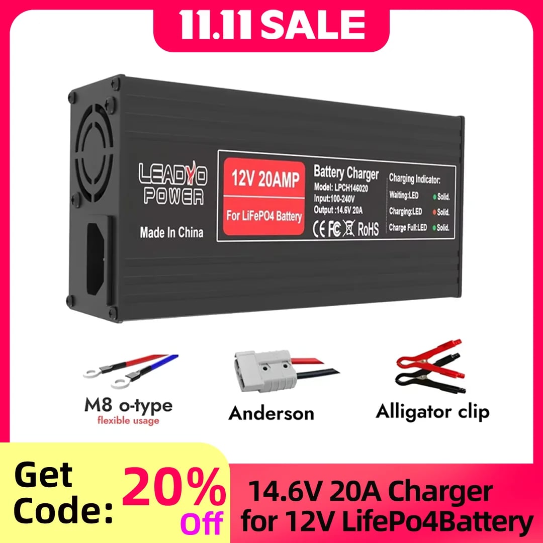 14,6 V 20 A Inteligentní nabíječka baterií Lifepo4 4S 12 V s vysokým výkonem pro lithium-železitý fosfát LFP RV baterie Inteligentní nabíječky
