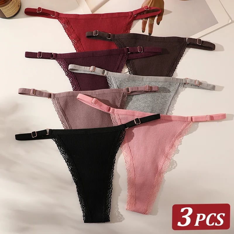 3 ks/sada bavlněných tang, sexy dámské tanga, nastavitelný pás, bezešvé kalhotky, prodyšné, s nízkým pasem, dámské spodní prádlo, měkké, jednobarevné
