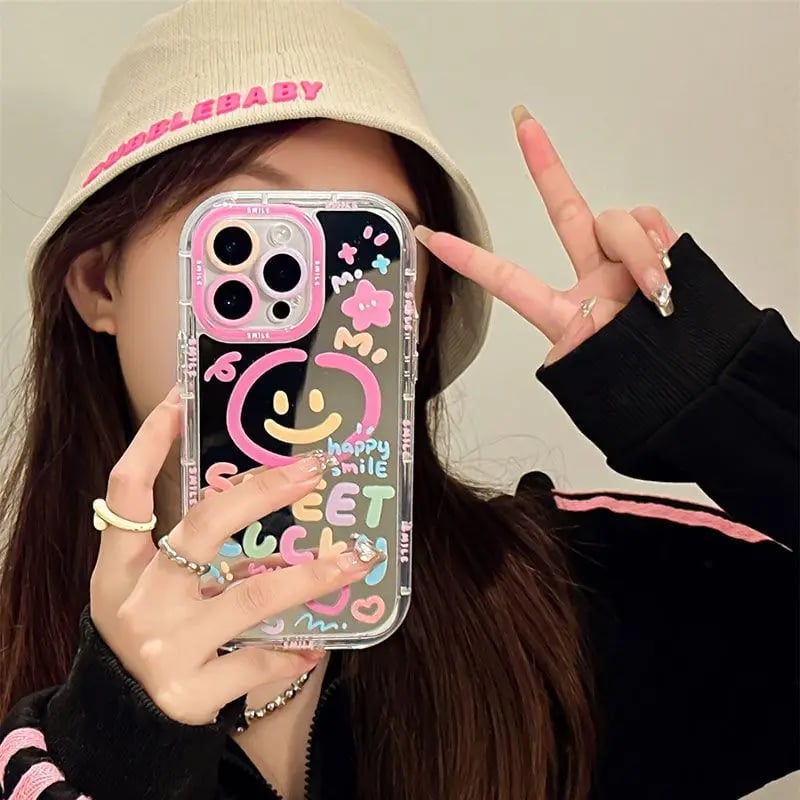 Tvrdý kryt s make-upem a úsměvem Sweet Lucky Smile Pattern pro iPhone 13 15 16 Pro Max 14 11 12 Cute Girl nárazuvzdorný kryt