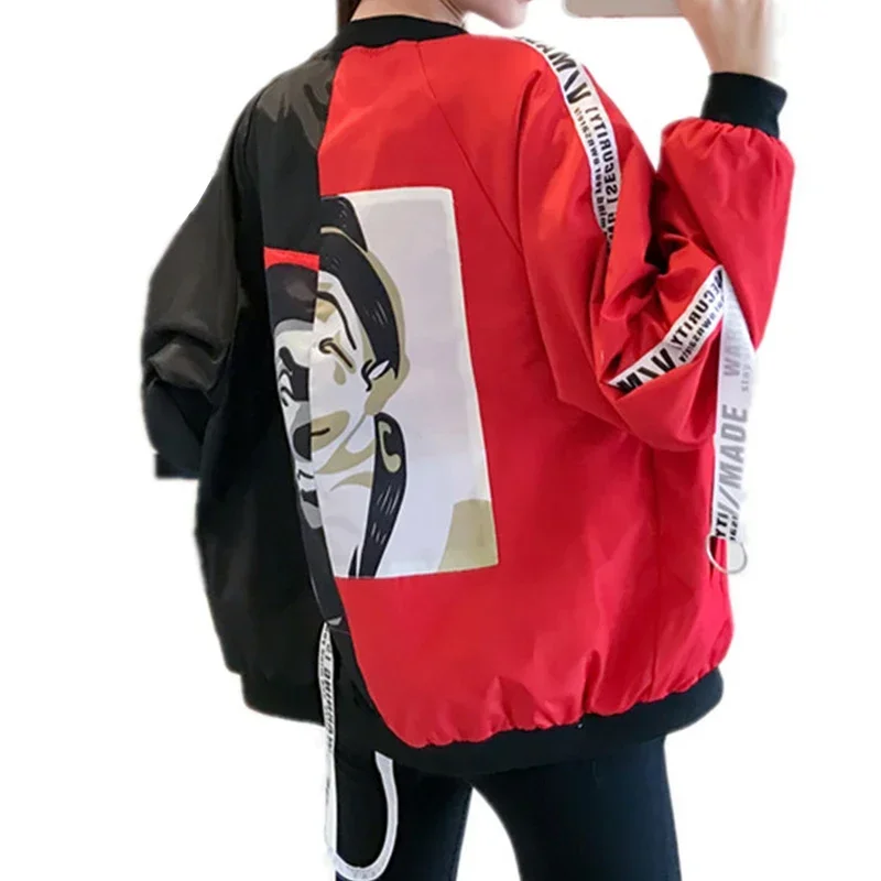 Dámské krátké bundy, nové letní základní módní tenké barevné kolizní dlouhý rukáv větrovka, svrchní oblečení, bombardér, dámský baseballový kabát