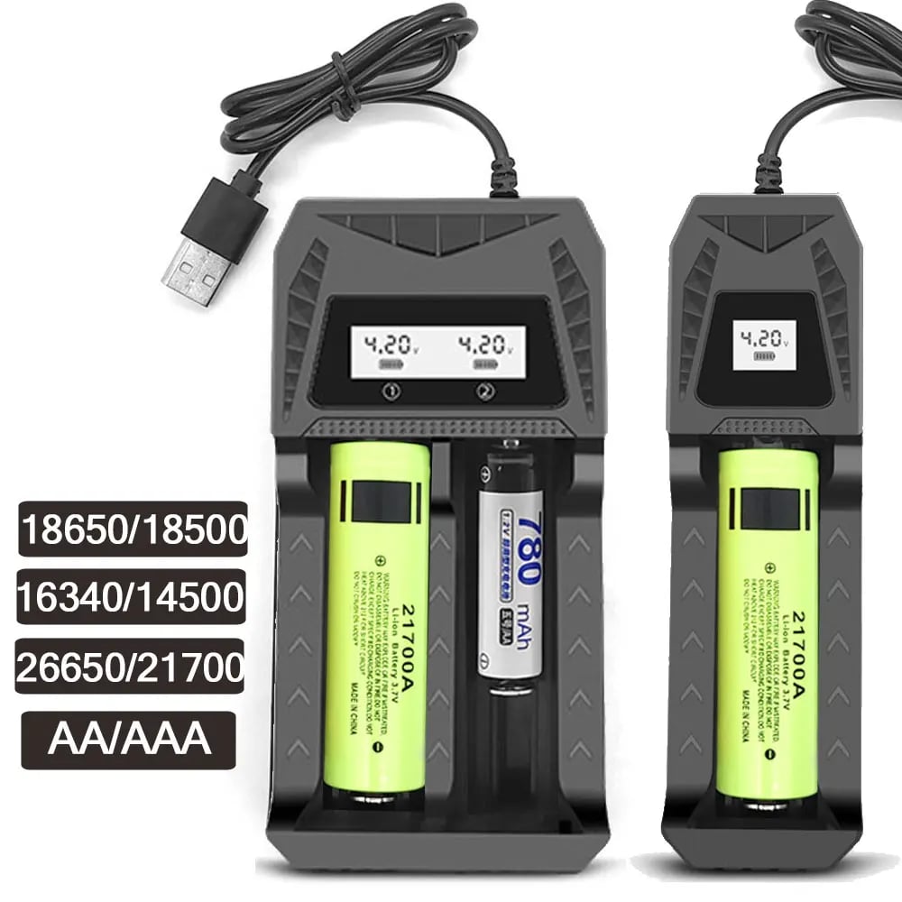 Inteligentní LCD nabíječka baterií 1/2 sloty duální pro 18650 4,2V dobíjecí lithiové baterie pro 1,2V NI-MH AA/AAA baterie