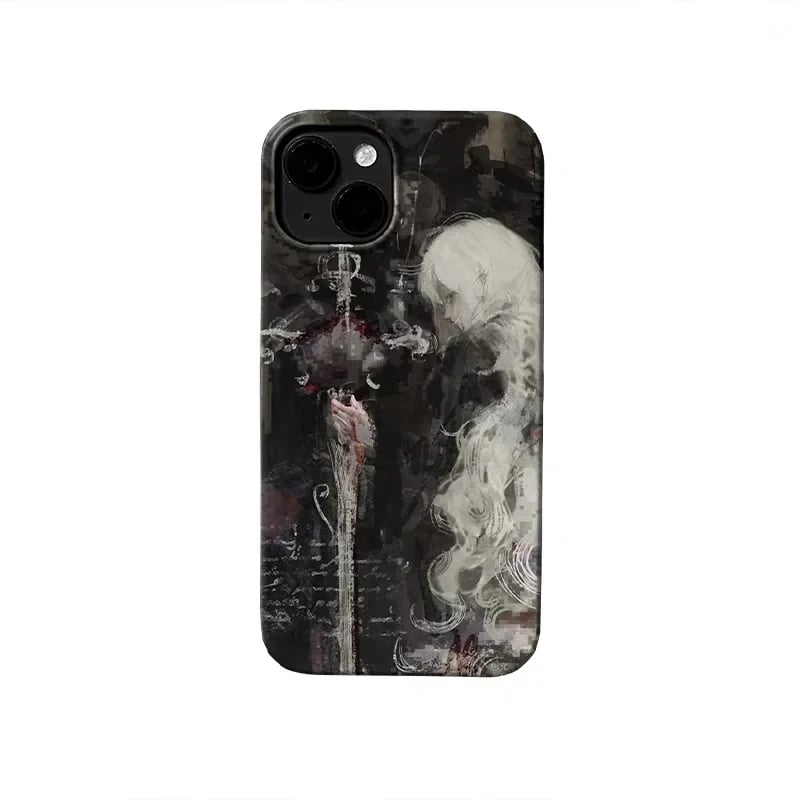 Středověký umělecký obraz s mečem a bílými vlasy, čarodějnice, pouzdro na telefon pro iPhone 16 15 14 13 12 11 Pro XS Max 7 8 Plus MINI Y2K kryt