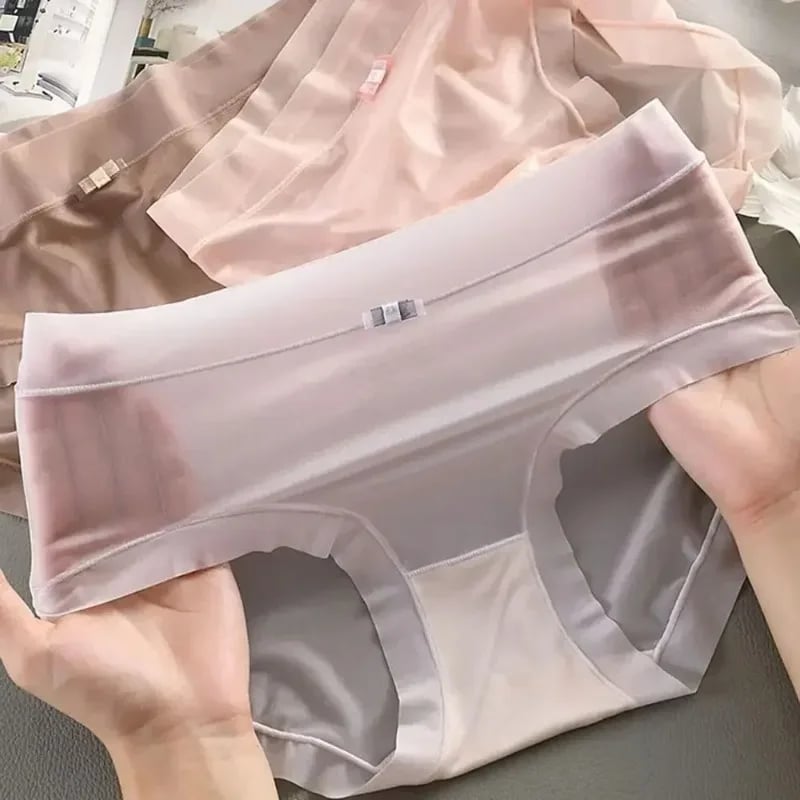 Dámské kalhotky z ledového hedvábí, sexy, průhledné, bezešvé, prodyšné, se středním pasem, letní, pohodlné, měkké, dámské