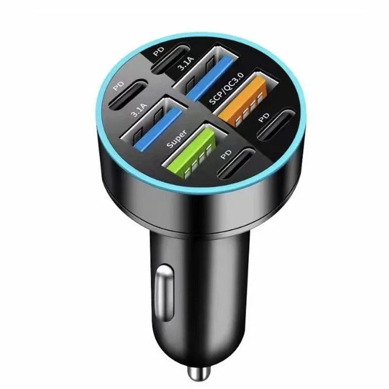 UYUXIO 8 v 1 USB-C nabíječka do auta 4 USB A 4 PD super rychlý nabíjecí adaptér pro iPhone iPad Samsung OPPO OnePlus Huawei Vivo