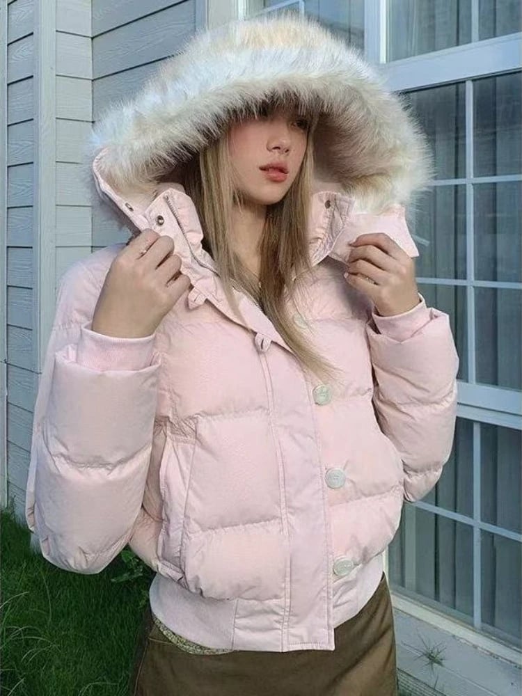 Japonská nová kawaii patchworková elegantní prošívaná bunda podzim/zima sladká volná teplá bunda růžová Harajuku módní kapsy oblečení 2025