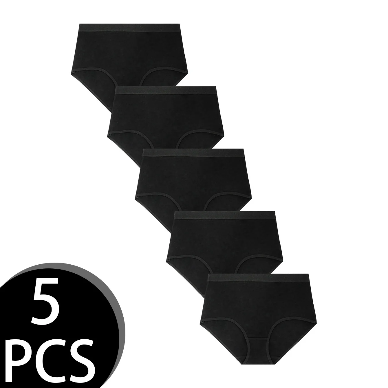 Balení 5 ks jednoduchých bavlněných dámských kalhotek s vysokým pasem, měkkých, bezešvých a módních, šetrných k pokožce