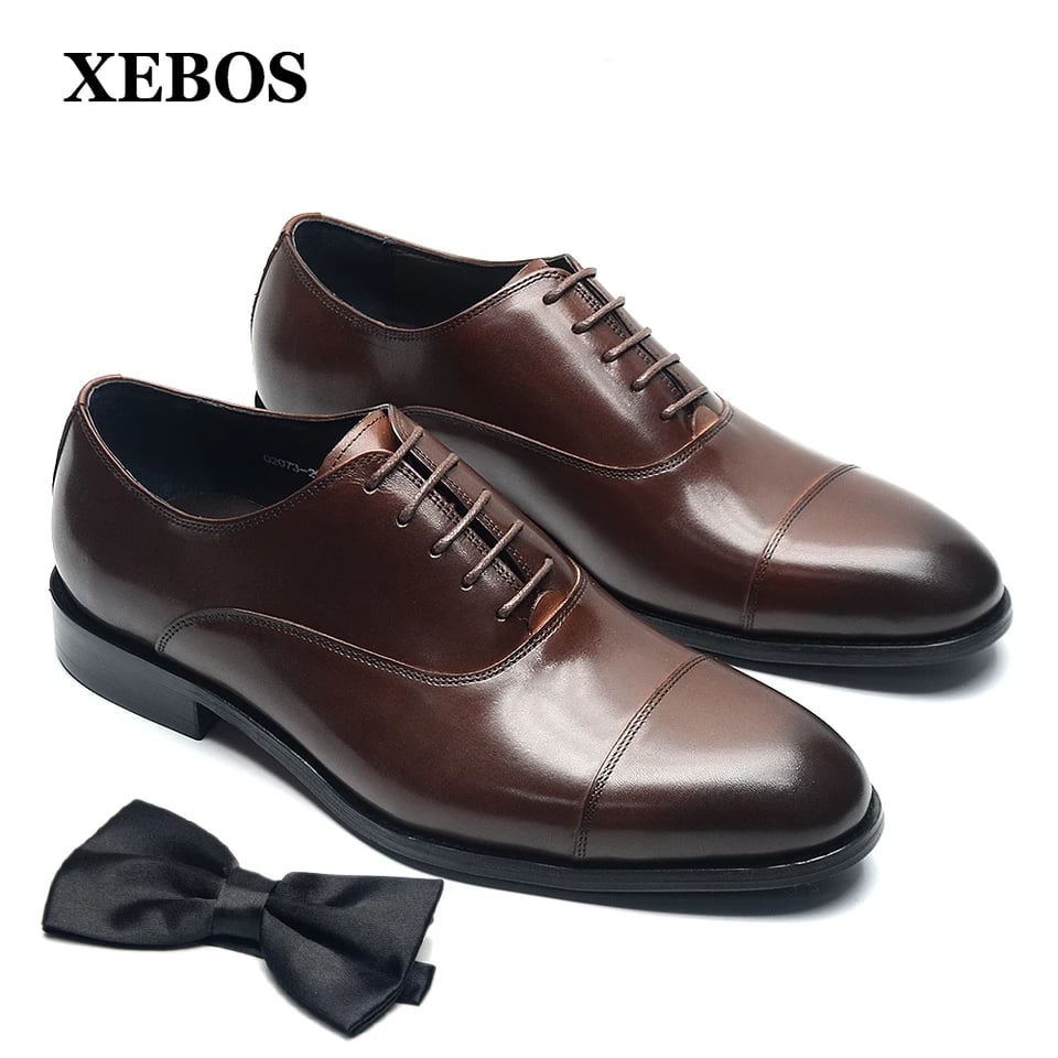 Pánské kožené oxford boty cap toe šněrovací formální obuv pro kancelář i svatbu
