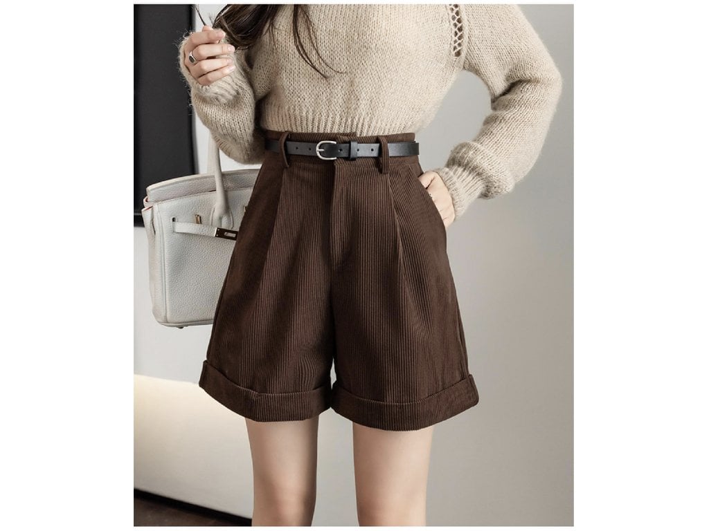 Manšestrové dámské cargo šortky hnědé