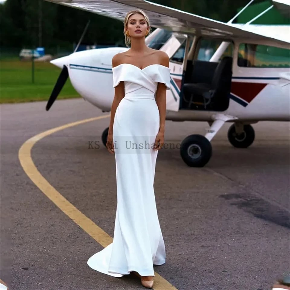 Bílé saténové svatební šaty s odnímatelnou vlečkou a sukní, svatební šaty na míru 2 v 1, levné svatební šaty Trouwjurk