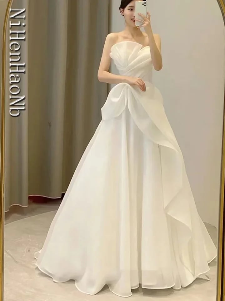 Svatební šaty bez ramínek pro nevěstu - elegantní bílé svatební šaty Vestidos De Novia