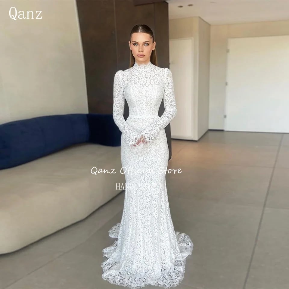 Boho svatební šaty s dlouhým rukávem a krajkovým vzorem, elegantní, velikost pro zakázku