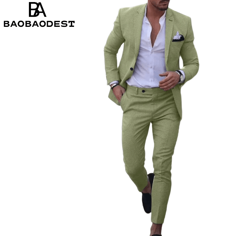 Pánský dvoudílný slim fit svatební oblek - formální obchodní smoking, sako a kalhoty na maturitní ples
