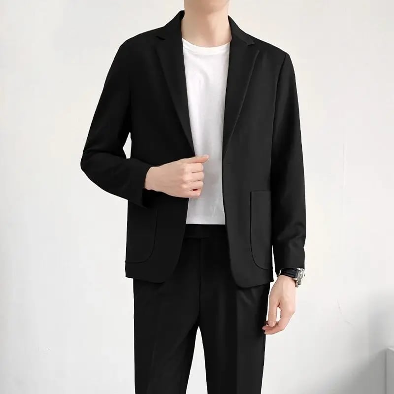 Pánský černý dvoudílný oblek - formální, svatební, večírek, sako a kalhoty, elegantní outfit