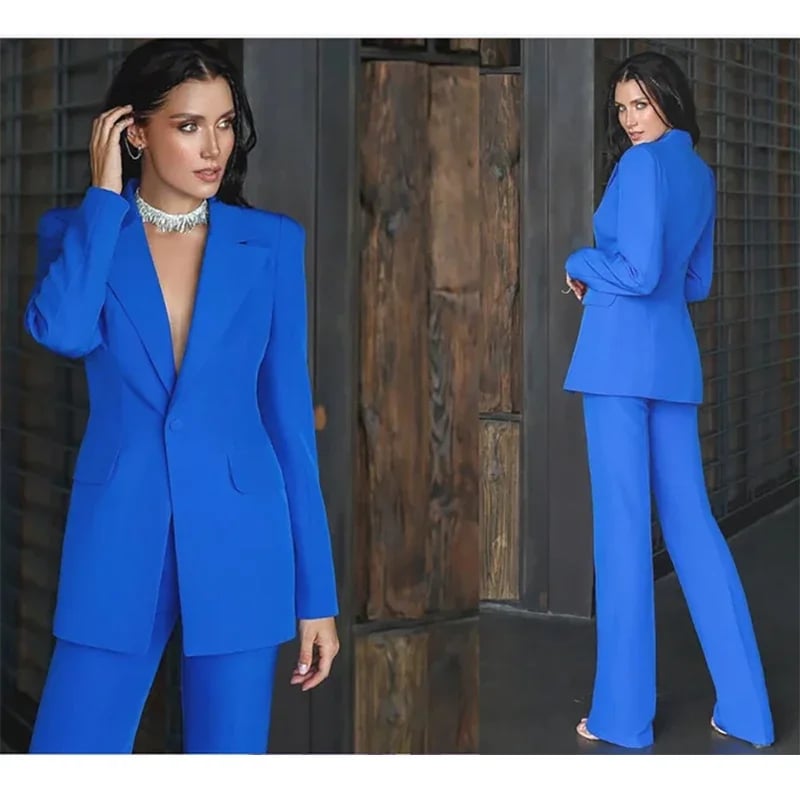 Dámský dvoudílný sako - jednořadé sako a kalhoty, kancelářský outfit